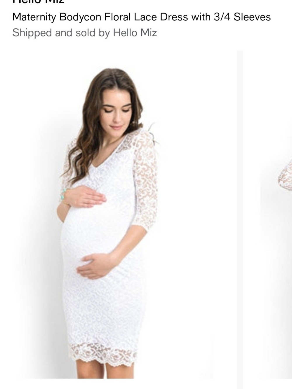 Hello MIZ White Lace Maternity Bodycon Dress with 3/4 Sleeves